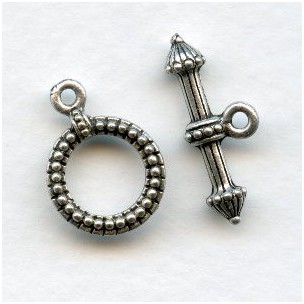 Oxidized Silver Bead Detail Bar and Toggle Set