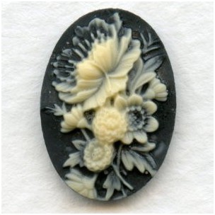 Flower Bouquet Cameos Ivory on Black 18x13mm