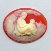 ^Woman and Child Cameo Ivory on Carnelian 40x30mm