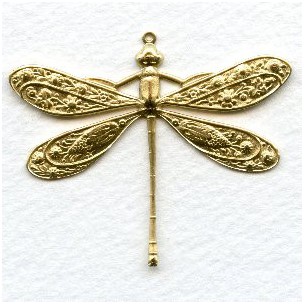 Victorian Style Dragonfly Raw Brass 41mm