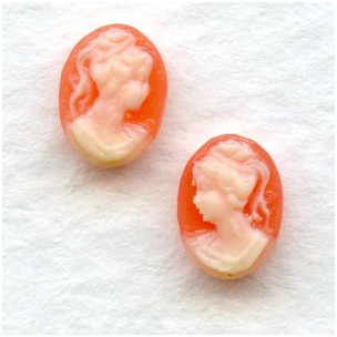 Cameos Girl in a Ponytail Ivory on Carnelian 8x6mm (6 sets)