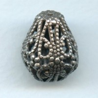 ^Pear Shape 21mm Filigree Beads Oxidized Silver (2)