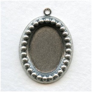 Beaded Edge Settings 18x13mm Oxidized Silver