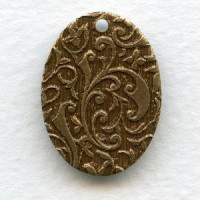 Floral Patterned Oval Drops Oxidized Brass 24mm (6)