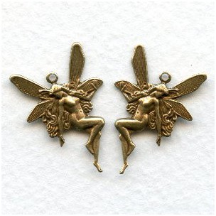 Nude Fairy Charms with Loops Right Left Oxidized Brass (6 pairs)