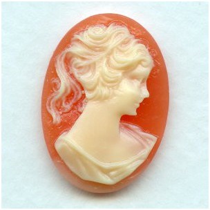 Cameos Girl in a Ponytail Ivory on Carnelian 25x18mm