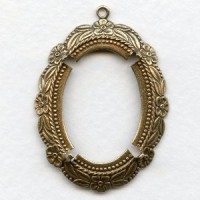 Floral Beaded Edge Setting Oxidized Brass 30x22mm (1)