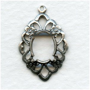 ^Openwork Floral 10x8mm Settings Oxidized Silver (2)