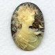 Girl with Nightingale Cameos Ivory on Brown 25x18mm (3)