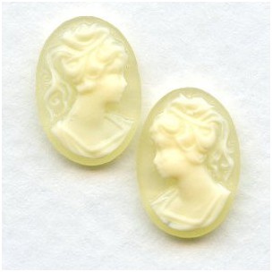 Girl in Ponytail Cameo Ivory on Matte Crystal 14x10mm (3 sets)