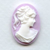 Cameos Girl in a Ponytail White on Lilac 25x18mm (3)