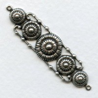 Long Button Detail Connectors Oxidized Silver 55mm (6)