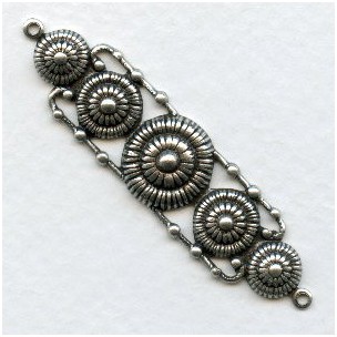 Long Button Detail Connectors Oxidized Silver 55mm (6)