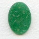 ^Vintage Etched Flowers Jade Green Glass Stone 25x18mm