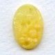 ^Vintage Etched Flowers Yellow Glass Stone 18x13mm (1)