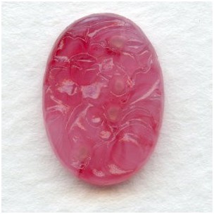 ^Vintage Etched Flowers Rose Pink Glass Stone 18x13mm (1)