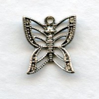 Filigree Butterfly Charms Oxidized Silver 11mm (6)