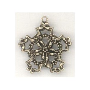 ^Snowflake Shaped Filigree Stampings Loop Oxidized Brass