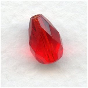 Ruby Czech Glass Fire Polished Tear Drop Beads 10x7mm