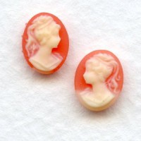 Cameos 10x8mm Girl with Ponytail Ivory on Carnelian (6 sets)