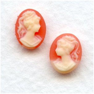 Cameos 10x8mm Girl with Ponytail Ivory on Carnelian (6 sets)