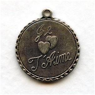 Je T'Aime French Charms Oxidized Silver Pendants