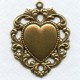 Floral Edged Heart Pendant with Loop Oxidized Brass
