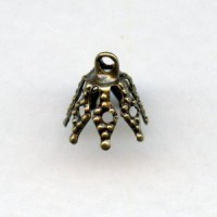 Filigree Bell Caps Up Eye Loops Oxidized Brass (24)