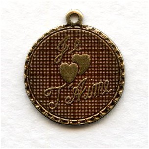 Je T'Aime French Charms Oxidized Brass Pendants