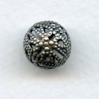 Filigree Beads 12mm Round Oxidized Silver