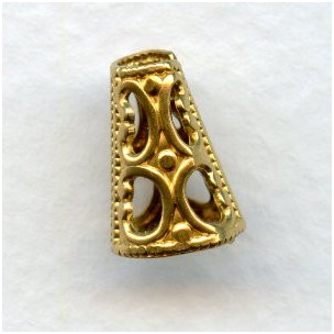 ^Cone Shape Filigree Bead Cap Raw Brass (6)