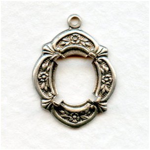 Floral Edge Open Back 10x8mm Settings Oxidized Silver (2)