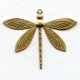 Detailed Large Dragonfly Pendants Raw Brass