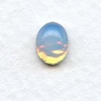 White Fire Opals with Pin Fire Backs Glass Cabs 8x6mm (2)