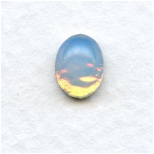 White Fire Opals with Pin Fire Backs Glass Cabs 8x6mm (2)