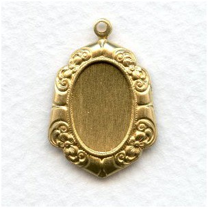 Floral Detail Pendant Settings Raw Brass 14x10mm