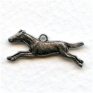 ^Galloping Horse with Loop Oxidized Silver 20mm
