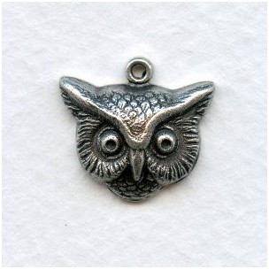 Owl Head Charms Oxidized Silver 16mm (3)