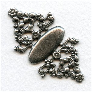 Ornate Floral Oxidized Silver Stampings 56mm (4)