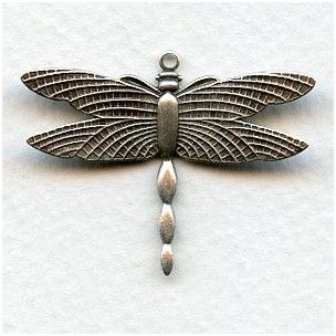 Dragonflies Upturned Wings 28x36mm Oxidized Silver (6)