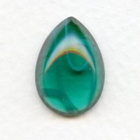 Vintage 18x13mm Pear Glass Cabochon Emerald Swirls