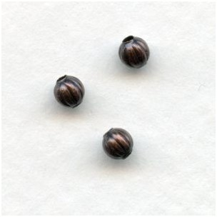 Tiny Fluted Round Spacer Beads Oxidized Copper 3mm
