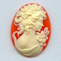 ^Girl with Flowers Cameos Ivory on Carnelian 25x18mm