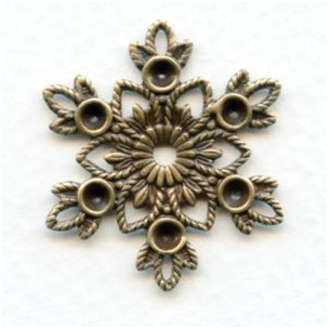 Snowflake Center Piece Rhinestone Settings Oxidized Brass (6)