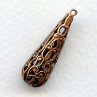 Ornate Filigree 28mm Teardrop Shape Beads Oxidized Copper (4)