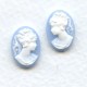 Girl in Ponytail Cameo White on Blue 14x10mm (3 sets)