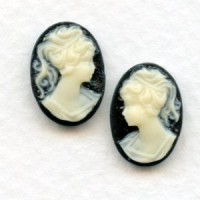 Girl in Ponytail Cameo Ivory on Jet 14x10mm (3 sets)