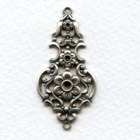Grand Elegant Floral Pendant Connector Oxidized Silver