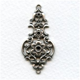 Grand Elegant Floral Pendant Connector Oxidized Silver