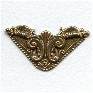 Ornate Corner Flourish Oxidized Brass Stampings (4)